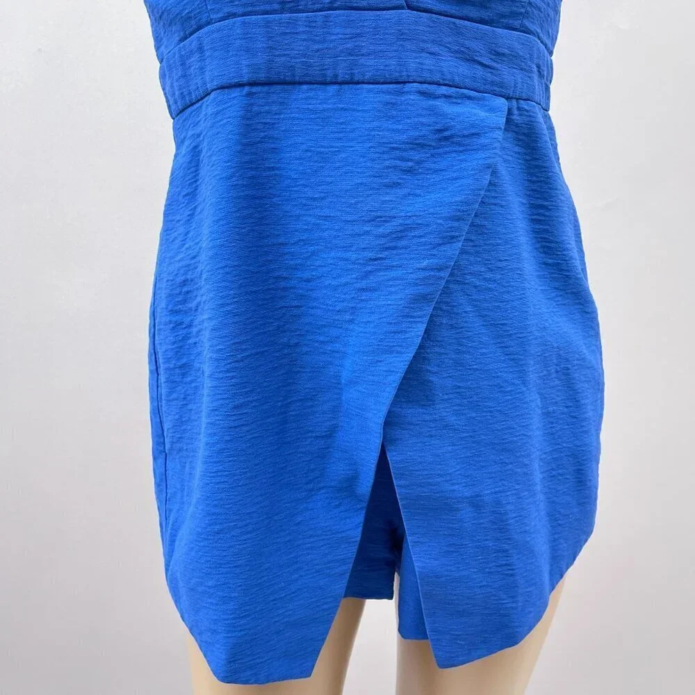 Finders Keepers Blue Deep V-Neck‎ Romper Backless Cutout Wrap Skort M